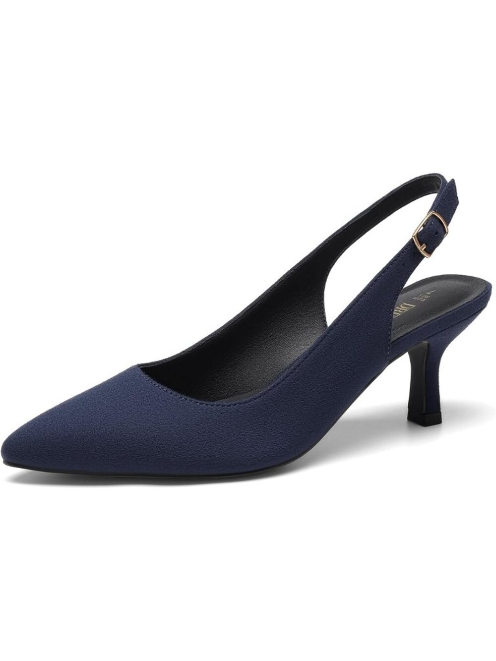 Dream Pairs Women's Navy Suede Kitten Slingback Heels Pointed Toe Low Heel Pump